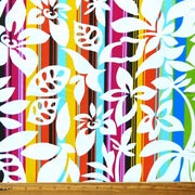 White Foliage on Stripes Nylon Spandex Swimsuit Fabric - 33" Remnant