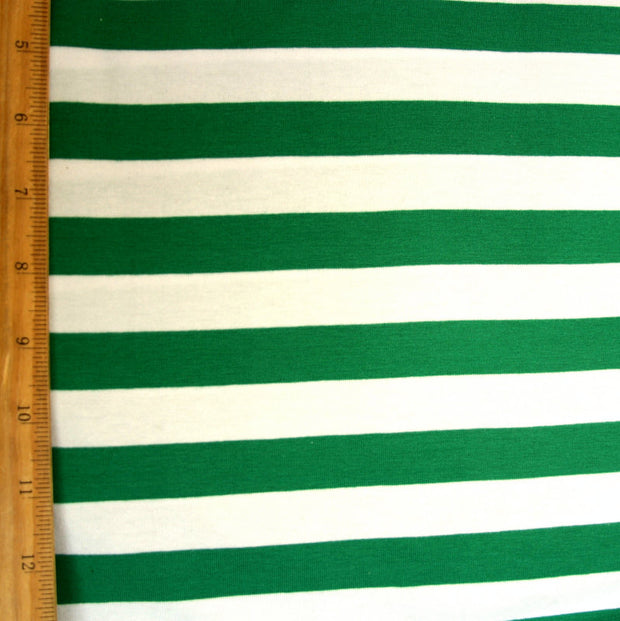 Green and White 6/8" Stripe Knit Fabric
