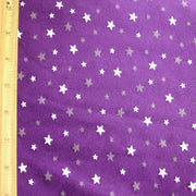 White and Grey Scattered Stars on Purple Cotton Lycra Knit Fabric