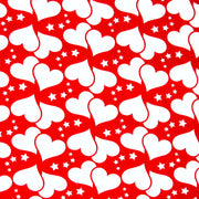 White Hearts and Stars on Red Cotton Lycra Knit Fabric