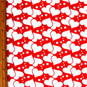 White Hearts and Stars on Red Cotton Lycra Knit Fabric
