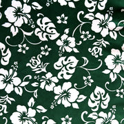 White Hibiscus Floral on Green Microfiber Boardshort Fabric - SECONDS - Not Quite Perfect