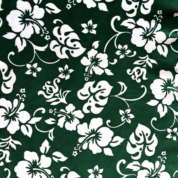 White Hibiscus Floral on Green Microfiber Boardshort Fabric - SECONDS - Not Quite Perfect