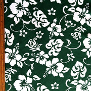 White Hibiscus Floral on Green Microfiber Boardshort Fabric - SECONDS - Not Quite Perfect
