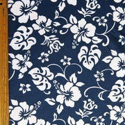 White Hibiscus Floral on Navy Microfiber Boardshort Fabric - SECONDS - Not Quite Perfect