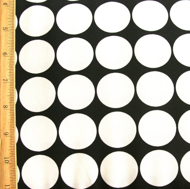 White Mod Polka Dots on Black Swimsuit Fabric