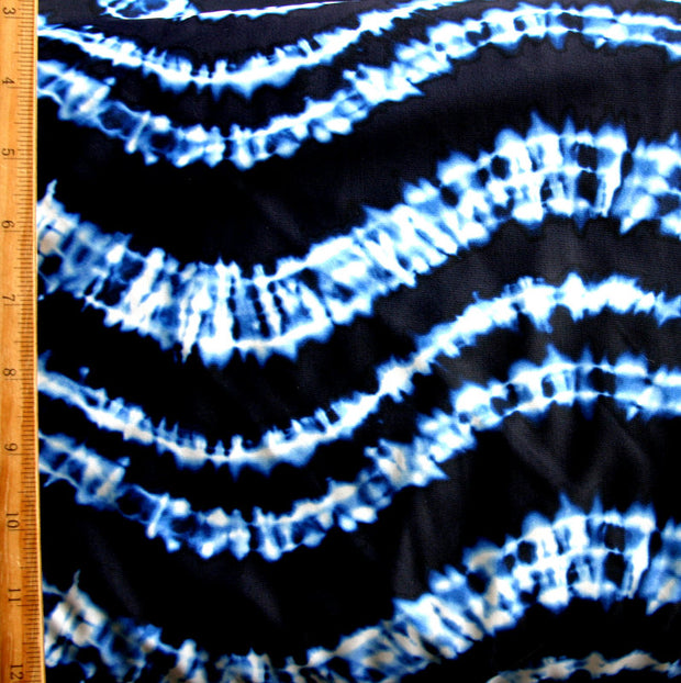 White/Navy Wavy Tie Dye Nylon Lycra Swimsuit Fabric
