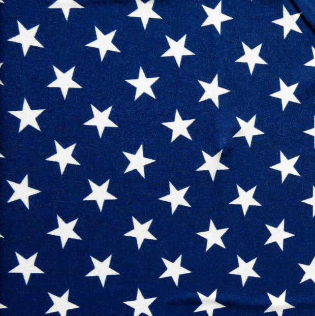 White Patriotic Stars on Shiny Navy Nylon Spandex Swimsuit Fabric