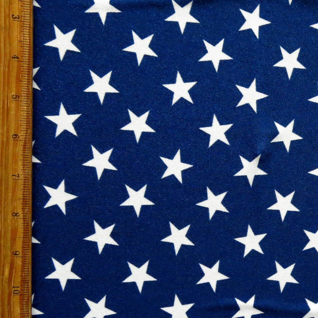 White Patriotic Stars on Shiny Navy Nylon Spandex Swimsuit Fabric - 25" Remnant