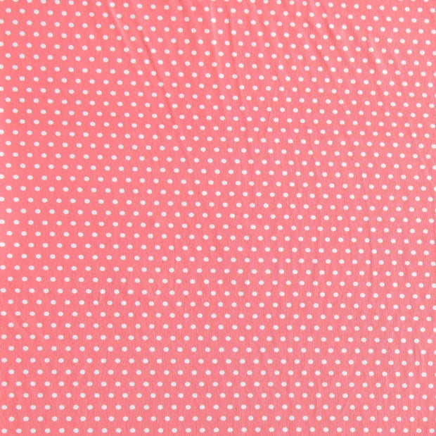 White Pindots on Coral Nylon Spandex Swimsuit Fabric - SECONDS