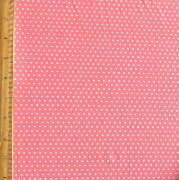 White Pindots on Coral Nylon Spandex Swimsuit Fabric - SECONDS