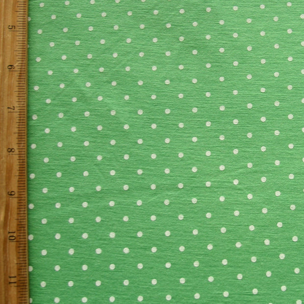 White Pin Dots on Kelly Green Knit Fabric