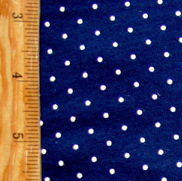 White Pin Dots on Navy Cotton Knit Fabric