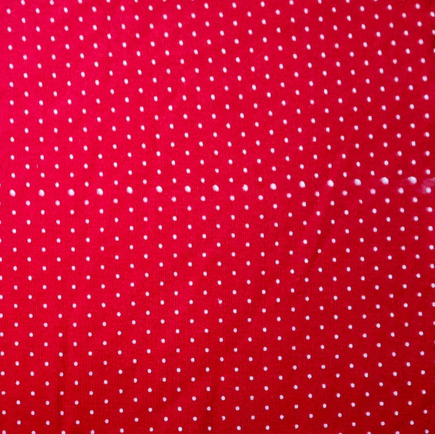 White Pin Dots on Red Cotton Knit Fabric - Seconds - Not Quite Perfect