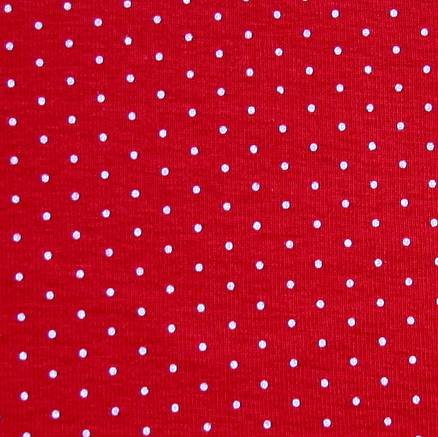 White Pin Dots on Red Cotton Knit Fabric - Seconds - Not Quite Perfect