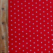 White Pin Dots on Red Cotton Knit Fabric
