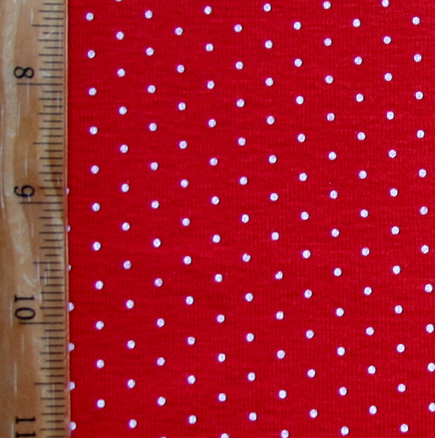 White Pin Dots on Red Cotton Knit Fabric - Seconds - Not Quite Perfect