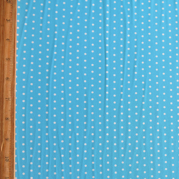 White Pindots on Turquoise Nylon Spandex Swimsuit Fabric