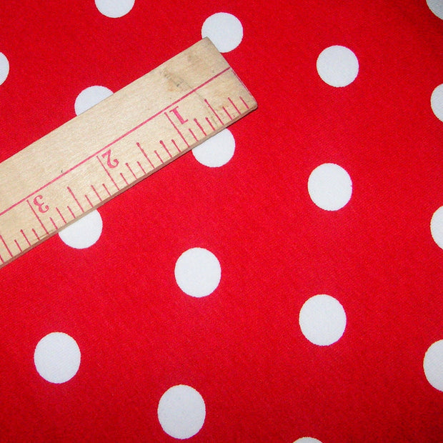 White 1/2" Polka Dots on Red Cotton Lycra Knit Fabric