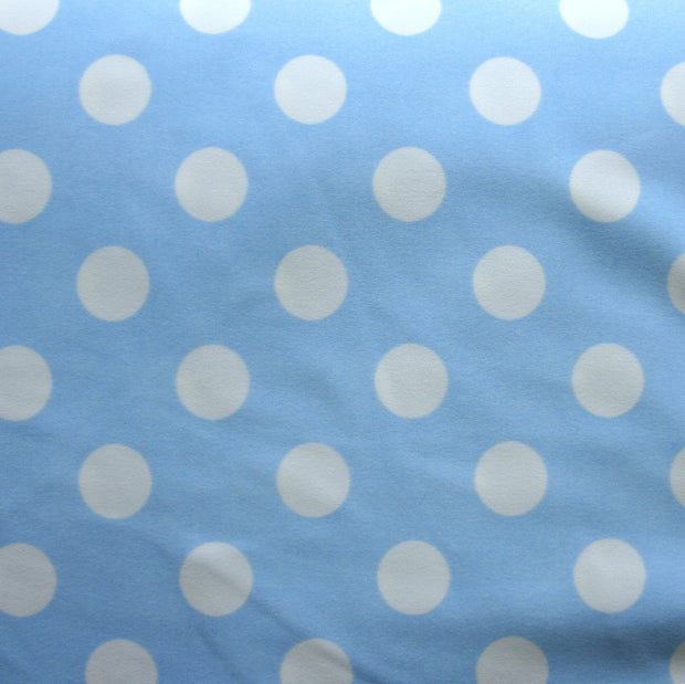 White Polka Dots on Baby Blue Nylon Lycra Swimsuit Fabric