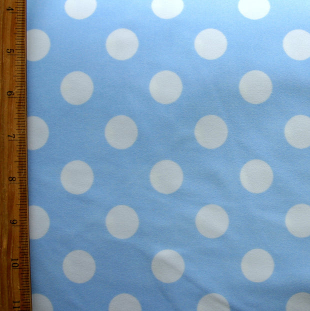 White Polka Dots on Baby Blue Nylon Lycra Swimsuit Fabric