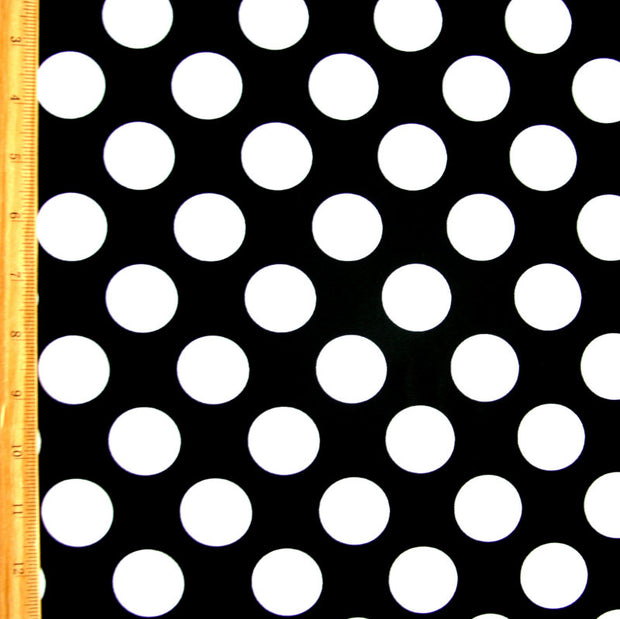 Large White Polka Dots on Black Nylon Lycra Swimsuit Fabric