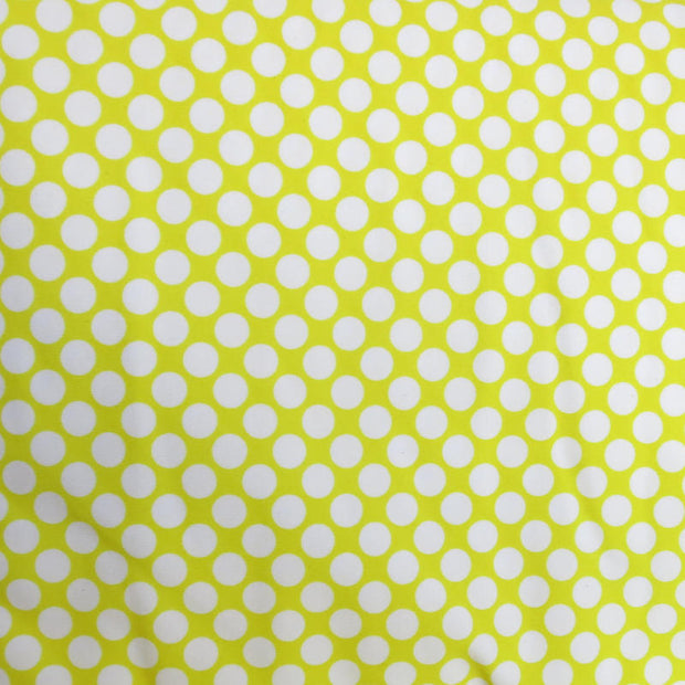 White Polka Dots on Bright Yellow Nylon Spandex Swimsuit Fabric