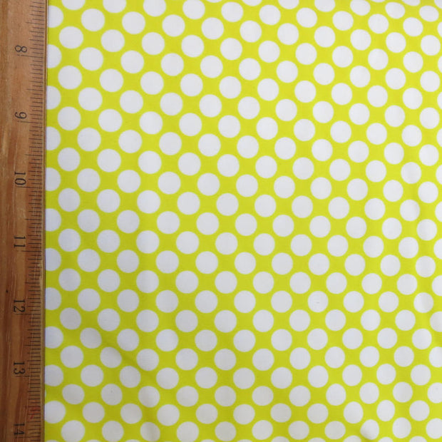White Polka Dots on Bright Yellow Nylon Spandex Swimsuit Fabric