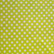 White Polka Dots on Chartruese Cotton Lycra Knit Fabric