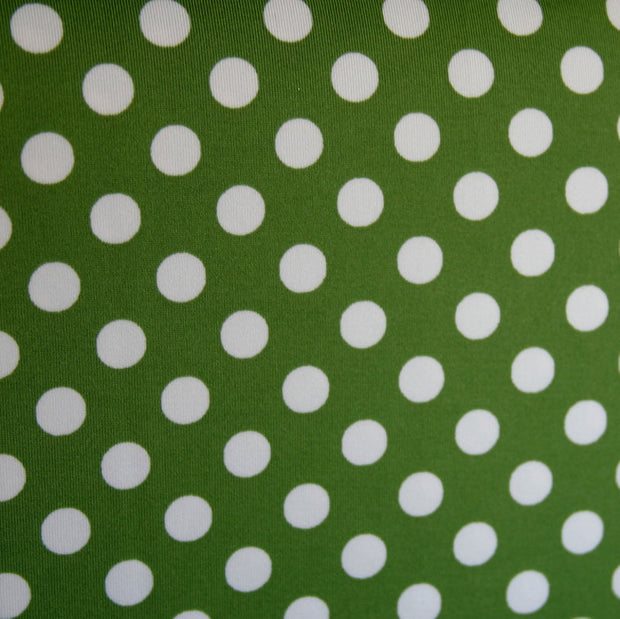White Polka Dots on Forest Green Swimsuit Fabric