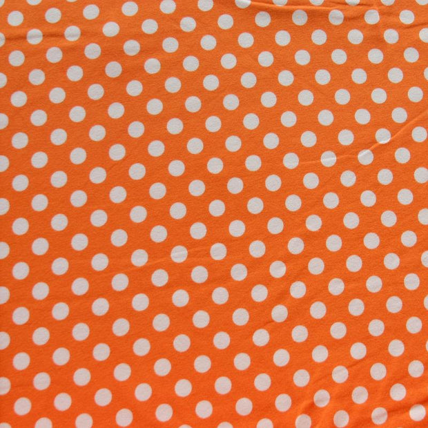 White Polka Dots on Pumpkin Orange Cotton Lycra Knit Fabric - 31" Remnant