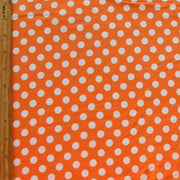 White Polka Dots on Pumpkin Orange Cotton Lycra Knit Fabric - 31" Remnant