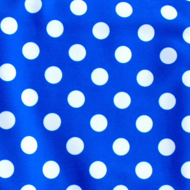 White Polka Dots on Royal Swimsuit Fabric