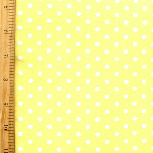 White Eraser Polka Dots on Yellow Cotton Lycra Knit Fabric - 32" Remnant Piece