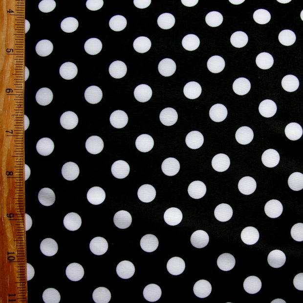 White Polka Dots on Black Swimsuit Fabric