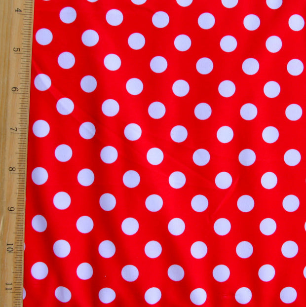White Polka Dots on Red Swimsuit Fabric