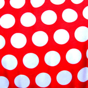 White Quarter Polka Dots on Red Cotton Lycra Knit Fabric