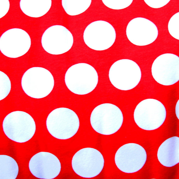 White Quarter Polka Dots on Red Cotton Lycra Knit Fabric