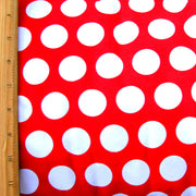 White Quarter Polka Dots on Red Cotton Lycra Knit Fabric