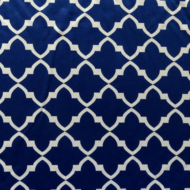 White Quatrefoil on Navy Nylon Spandex Swimsuit Fabric