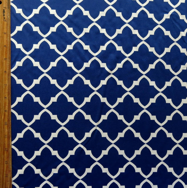 White Quatrefoil on Navy Nylon Spandex Swimsuit Fabric