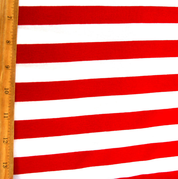 Red and White 6/8 inch Stripe Knit Fabric
