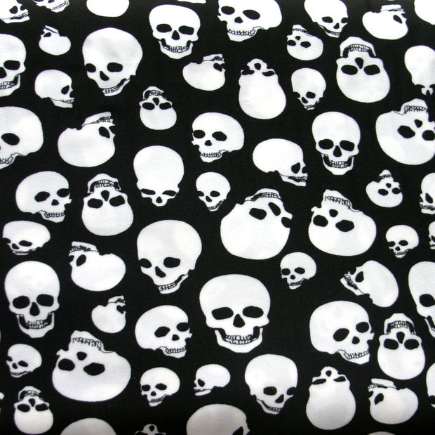 White Skulls on Black Nylon Lycra Swimsuit Fabric