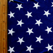 White Stars on Patriotic Blue Cotton Lycra Knit Fabric