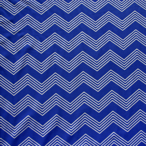 White Zig Zags on Royal Blue Nylon Lycra Swimsuit Fabric