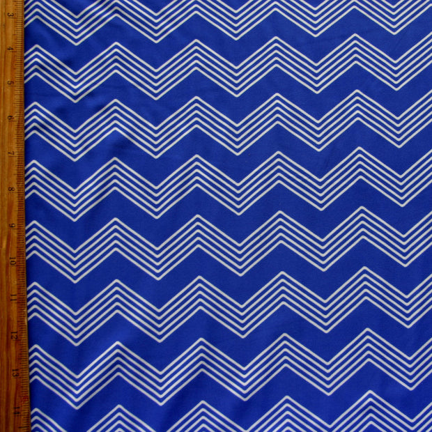 White Zig Zags on Royal Blue Nylon Lycra Swimsuit Fabric