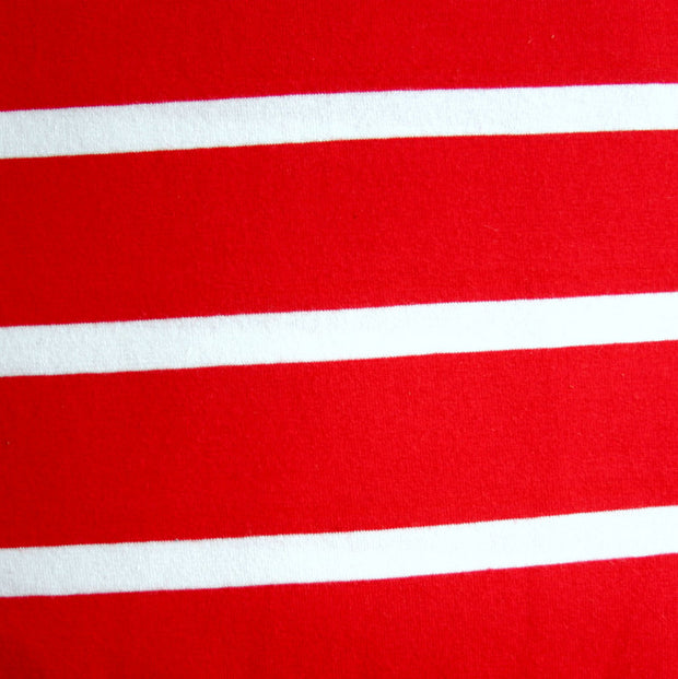Red 1 1/2" wide and White 1/2" wide Stripes Cotton Lycra Knit Fabric