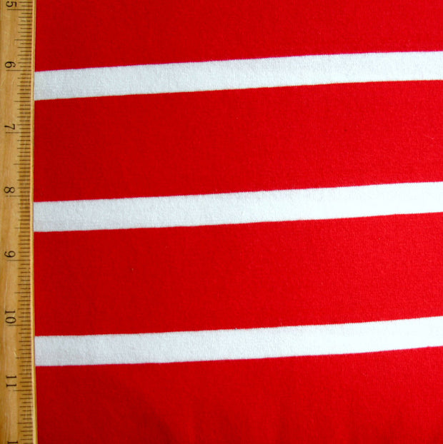 Red 1 1/2" wide and White 1/2" wide Stripes Cotton Lycra Knit Fabric