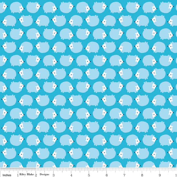 Wildflower Hedgehogs Blue Cotton Lycra Knit Fabric by Riley Blake
