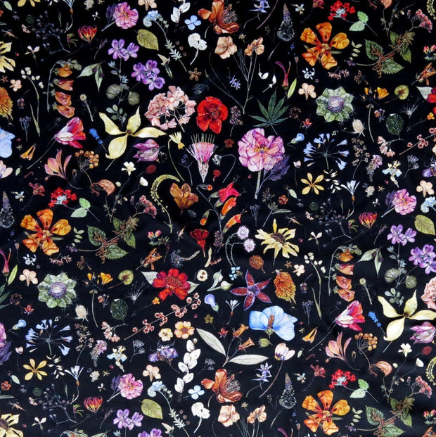Wildflowers on Black Nylon Spandex Swimsuit Fabric